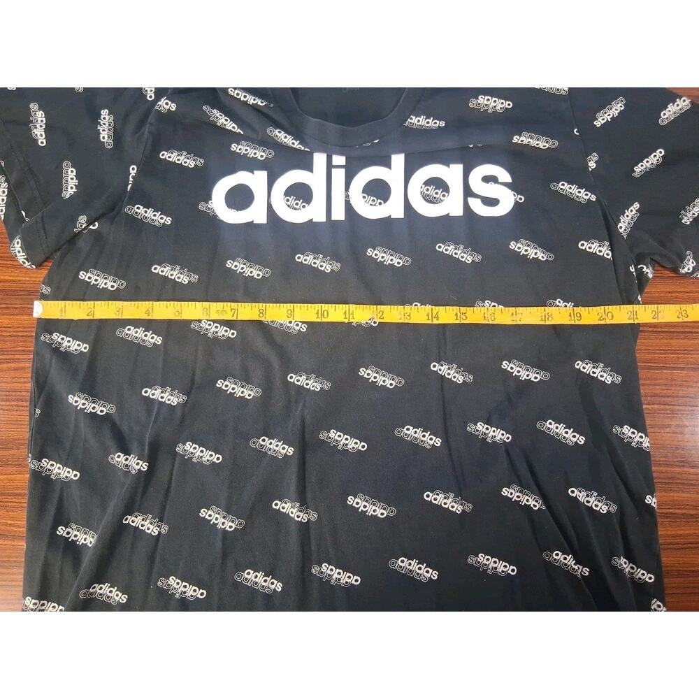 Adidas Logo Black Shirt Size XL White Logo All Over Print Short Sleeve - Picture 5 of 8